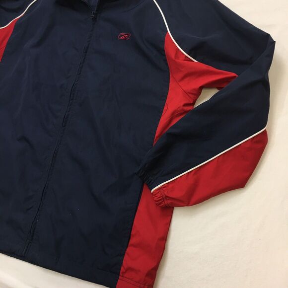 90s REEBOK Windbreaker Jacket Mens L Red Blue Zip Rip Stop Mesh Raglan Vintage - Picture 2 of 16